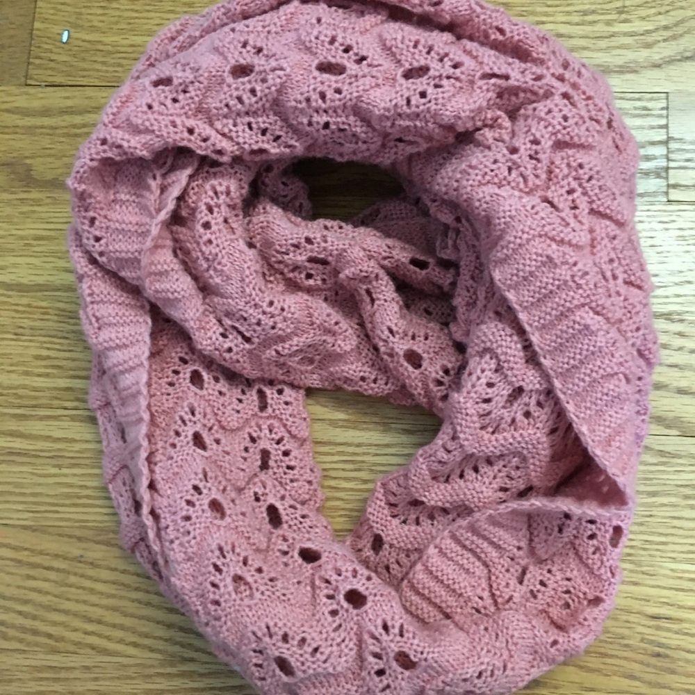Pink infinity knit scarf